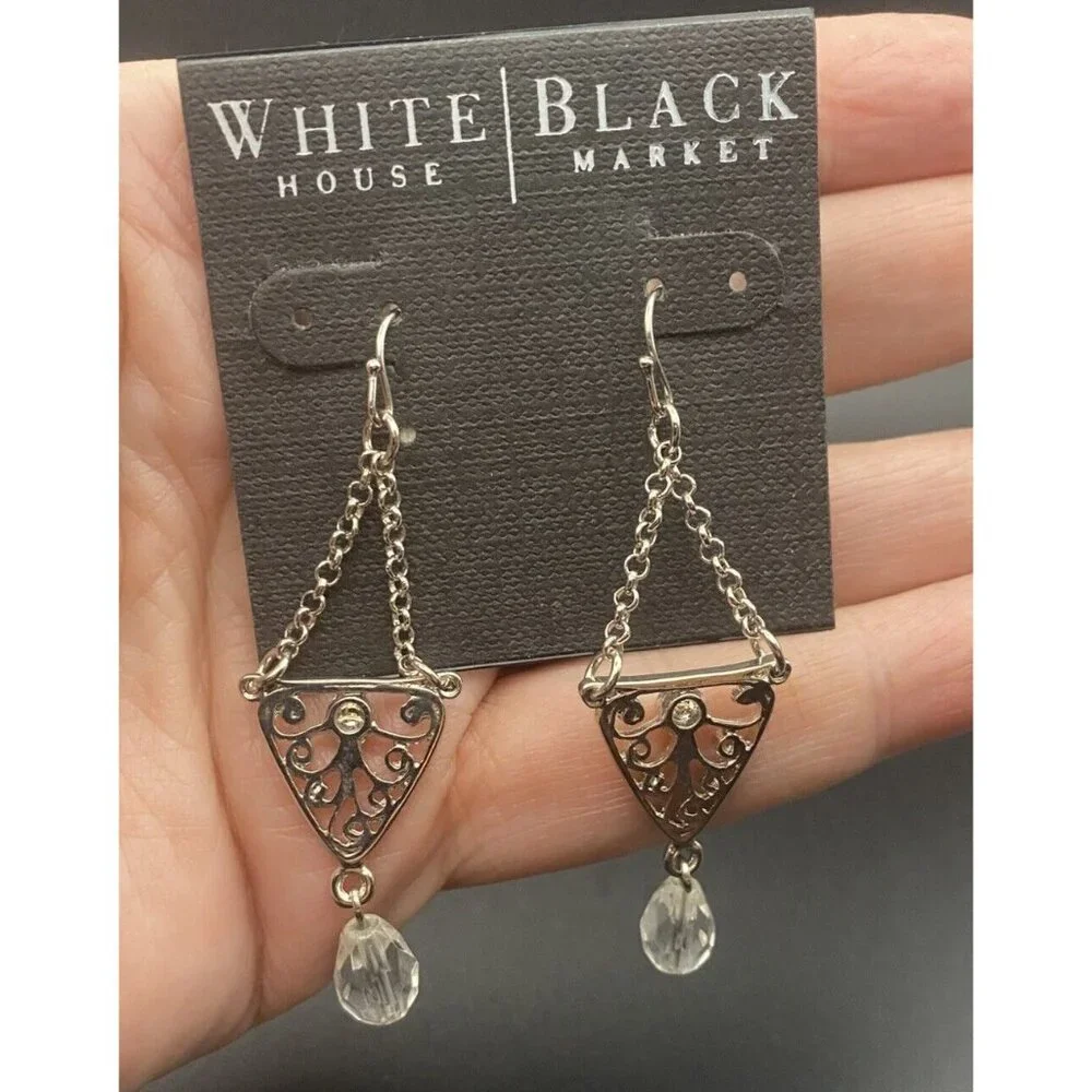 NWT  Earrings Lot 2 Pairs White House Black Market Silver Tone Dangle Retail $54 - Picture 2 of 7